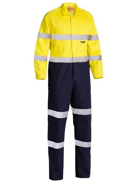 Bisley Taped Hi Vis Drill Coverall BC6357T Work Wear Bisley Workwear 77R Yellow/Navy 